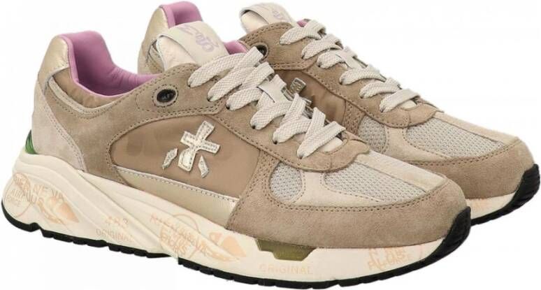 Premiata Beige Leren en Technische Stof Sneakers Beige Dames