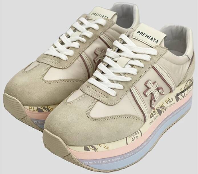 Premiata Beige Leren Sneaker met Dubbele Platform Multicolor Dames