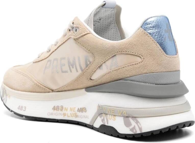 Premiata Beige Mesh Sneakers met Gouden Logo Beige Dames