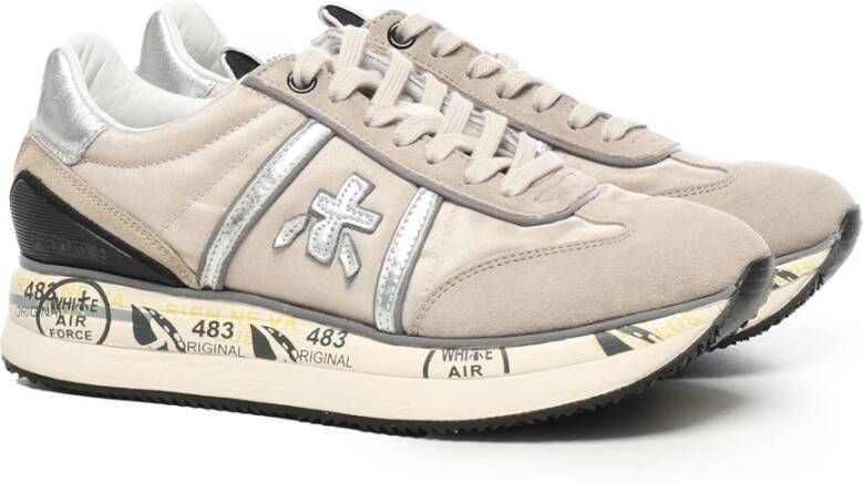 Premiata Beige Sneakers met schuine neus en metalen versterking Beige Dames