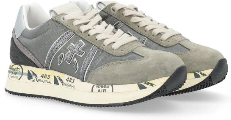 Premiata Beige Stof en Suède Sneaker Gray Dames