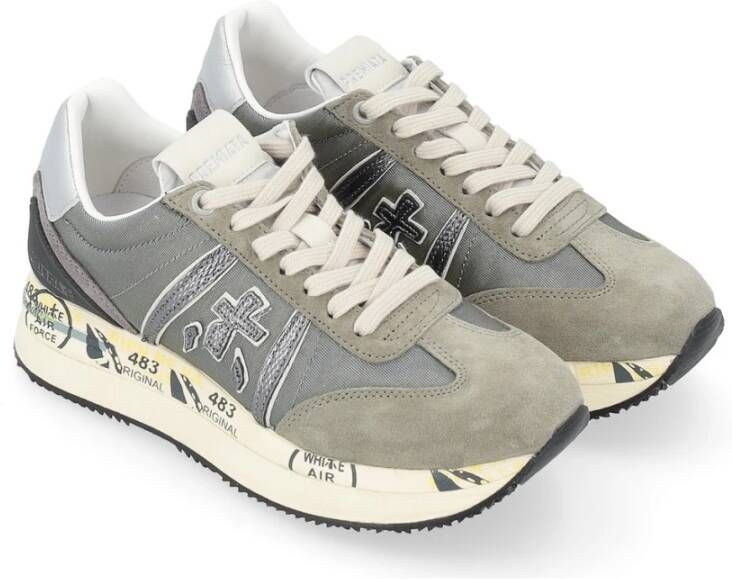 Premiata Beige Stof en Suède Sneaker Gray Dames