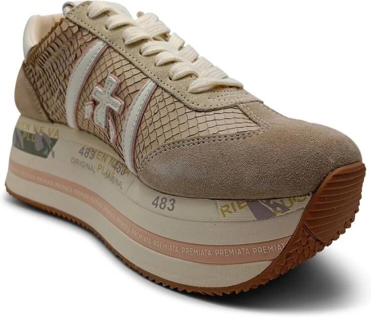 Premiata Beige Suède Python Sneakers Platform Beige Dames