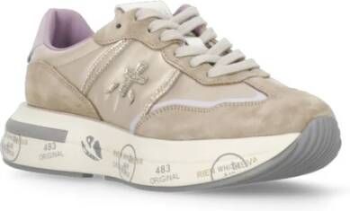 Premiata Beige Witte Sneakers Ronde Neus Vetersluiting Beige Dames