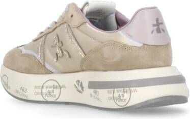 Premiata Beige Witte Sneakers Ronde Neus Vetersluiting Beige Dames