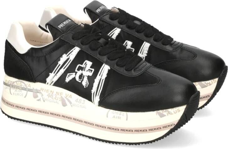 Premiata Beth Leren Sneakers met Geborduurd Logo Black Dames