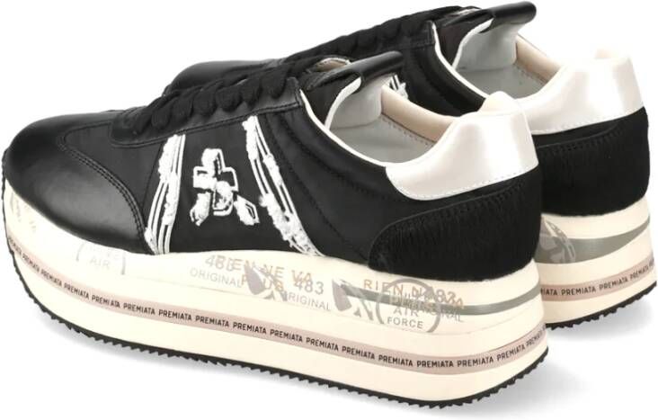 Premiata Beth Leren Sneakers met Geborduurd Logo Black Dames