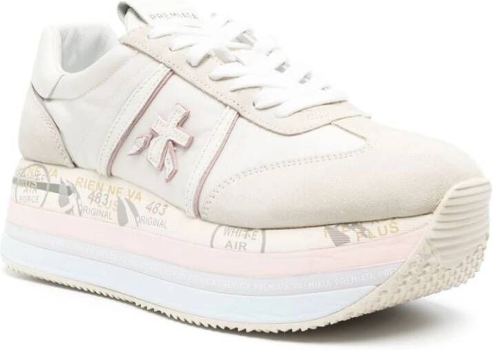 Premiata Hoge Top Sneakers in Wit Nylon en Suède White Heren