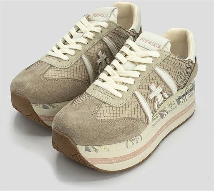 Premiata Beth Slangenhuid Sneaker Beige Dames