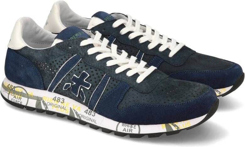 Premiata Blauwe Geperforeerde Suède Eric Sneakers Blue Heren