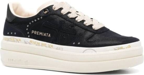 Premiata Blauwe Glitter Sneakers Ronde Neus Blue Dames