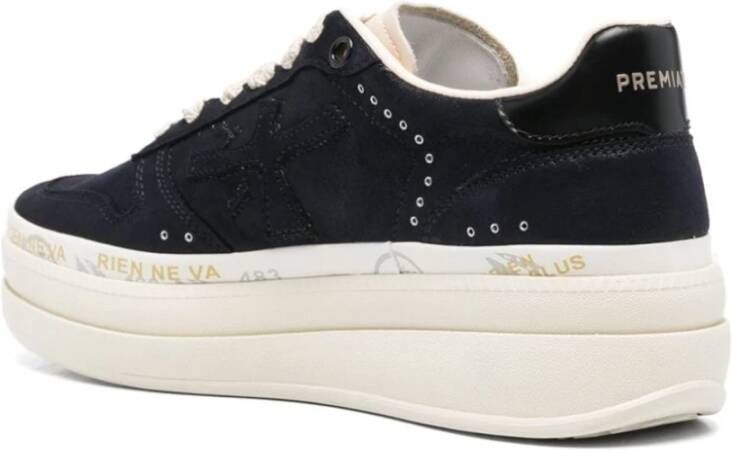 Premiata Blauwe Glitter Sneakers Ronde Neus Blue Dames