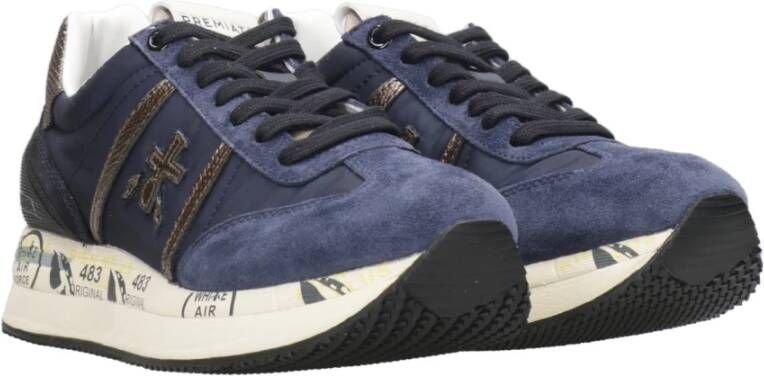 Premiata Blauwe Sneakers met Suède en Logo Blue Dames