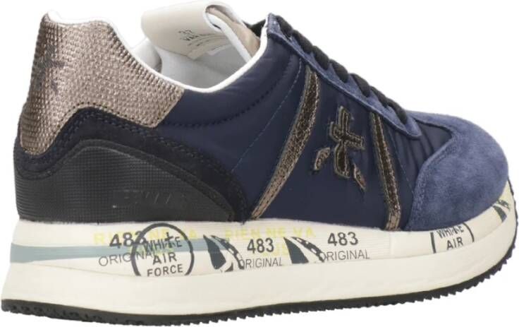 Premiata Blauwe Sneakers met Suède en Logo Blue Dames