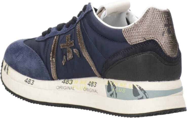 Premiata Blauwe Sneakers met Suède en Logo Blue Dames