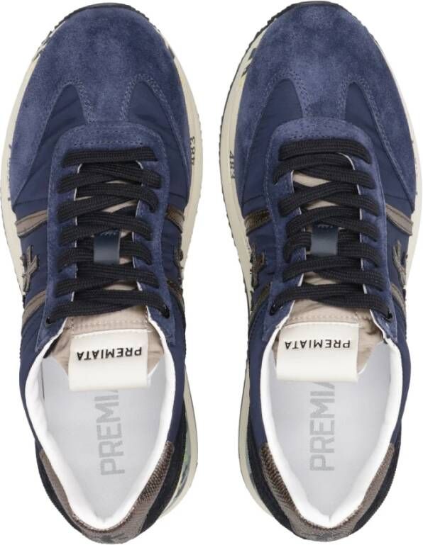 Premiata Blauwe Sneakers met Suède en Logo Blue Dames