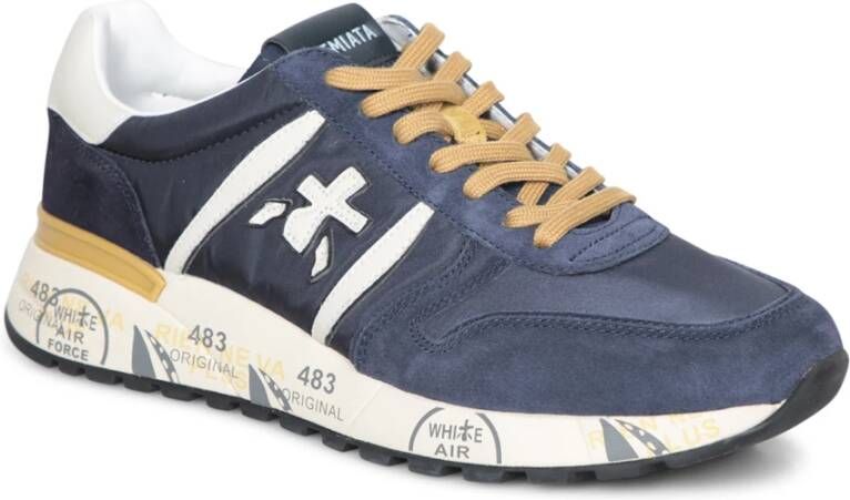 Premiata Blauwe Suède Sneakers met Witte Inzetstukken Blue Heren