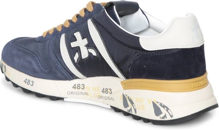 Premiata Blauwe Suède Sneakers met Witte Inzetstukken Blue Heren