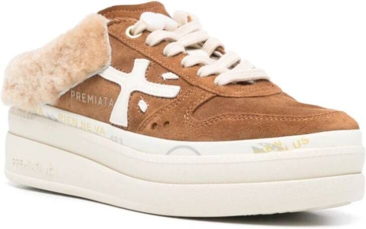 Premiata Bruine Sneakers met Shearling Trim Brown Dames