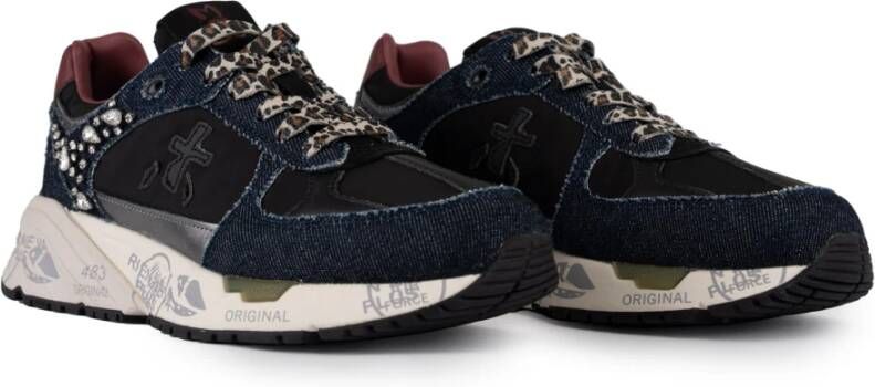 Premiata Denim Sneakers met dierenprintdetails Blue Dames