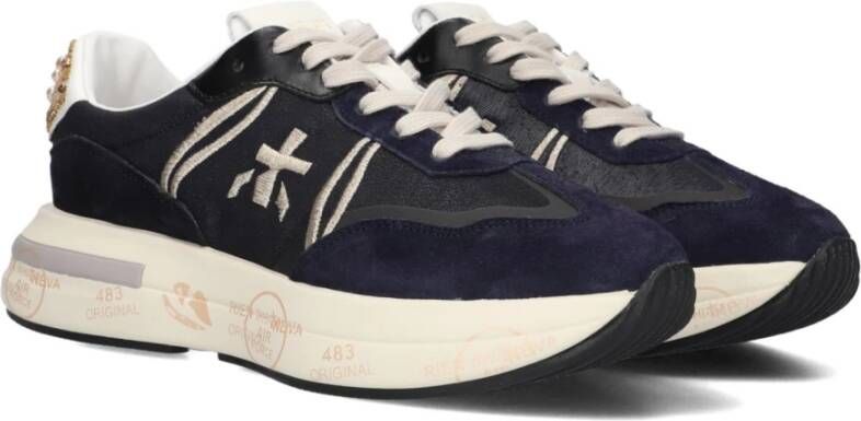 Premiata Donkerblauwe Glitter Sneaker Cassie Blue Dames