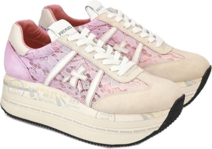 Premiata Gaatjesvetersneakers met platformszool Pink Dames