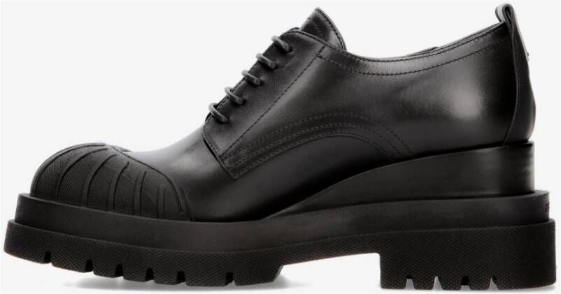 Premiata Geborsteld leren sleehak veterschoenen Black Dames