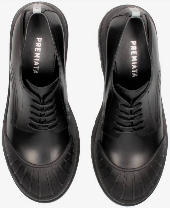 Premiata Geborsteld leren sleehak veterschoenen Black Dames