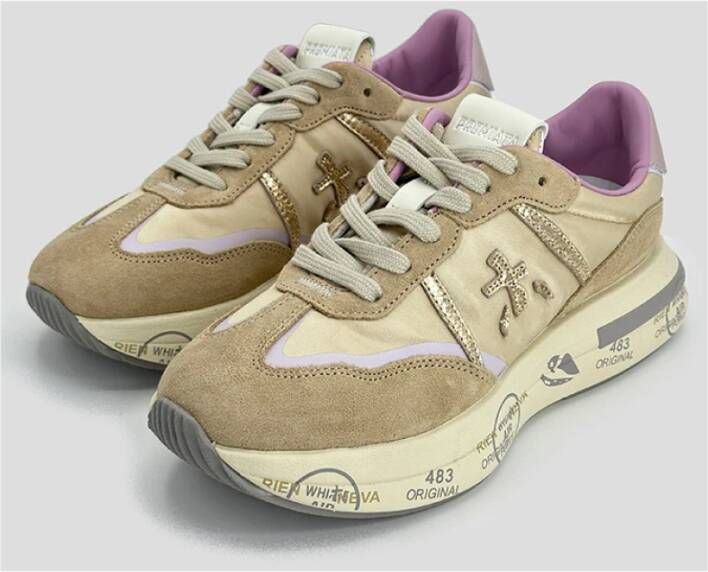 Premiata Gouden Nylon Sneaker Cassie Model Beige Dames