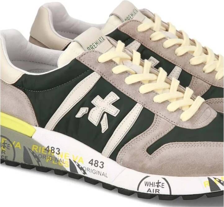 Premiata Grijs en Groen Nylon Suède Sneakers Multicolor Heren