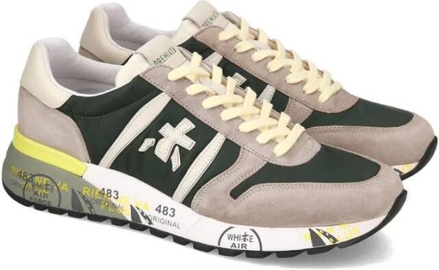 Premiata Grijs en Groen Nylon Suède Sneakers Multicolor Heren