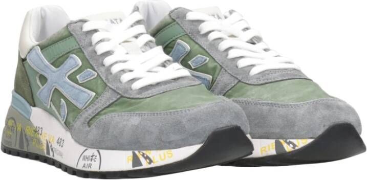 Premiata Grijs+Groene Sneakers Suède Technische Stof Multicolor Heren