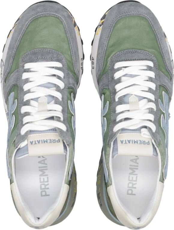 Premiata Grijs+Groene Sneakers Suède Technische Stof Multicolor Heren