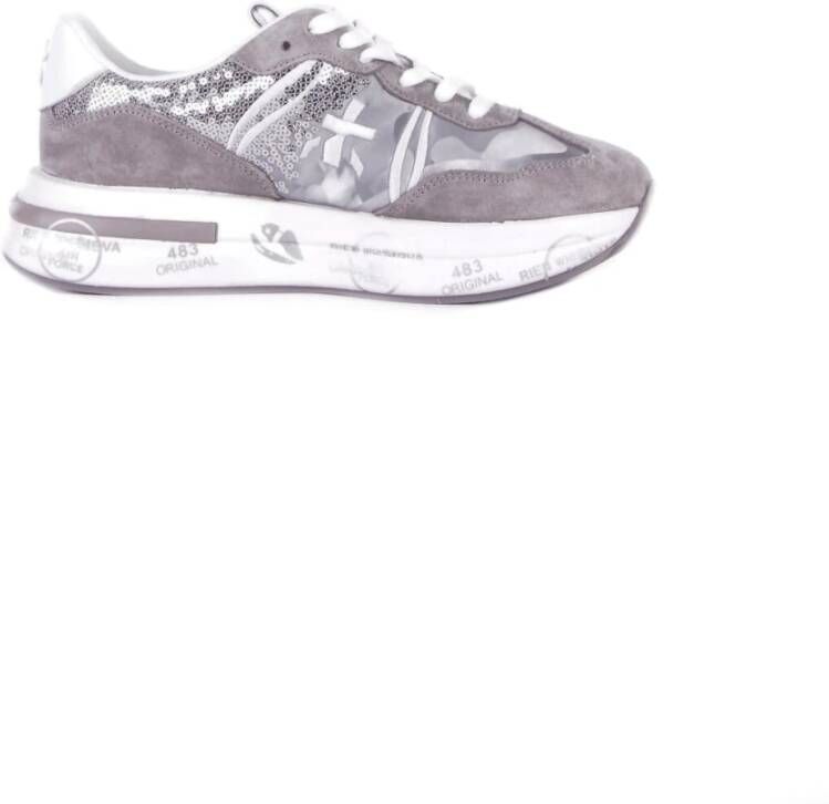 Premiata Grijze Logo Sneakers Leren Rubberen Zool Gray Dames