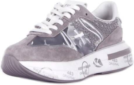 Premiata Grijze Logo Sneakers Leren Rubberen Zool Gray Dames