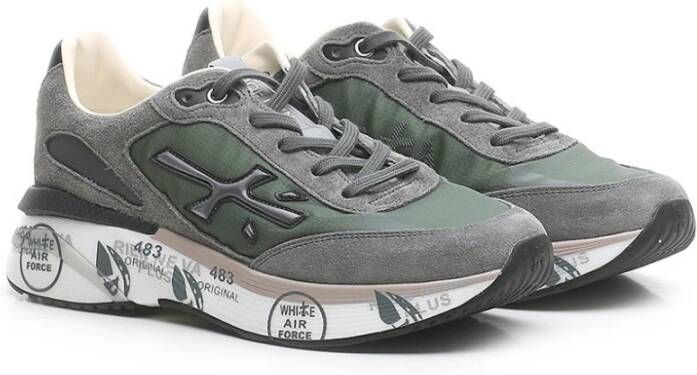 Premiata Grijze Suède Sneakers met Groene Details Gray Heren