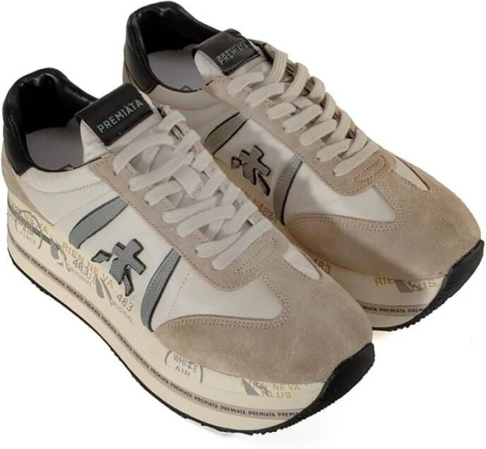 Premiata Hoge Top Leren Sneakers in Wit Beige Heren