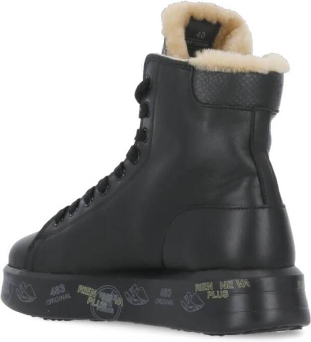 Premiata Hoge Top Leren Sneakers Zwart Wit Black Dames