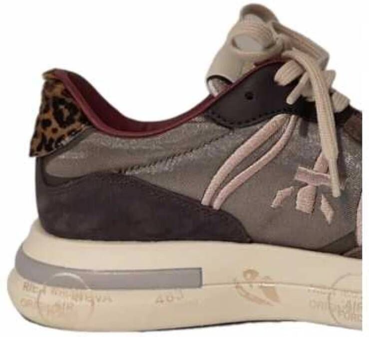 Premiata Iridescent Mesh Leopard Sneakers Taupe Beige Dames