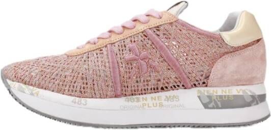 Premiata Kwaliteitslederen sneaker met koordtextuur Pink Dames