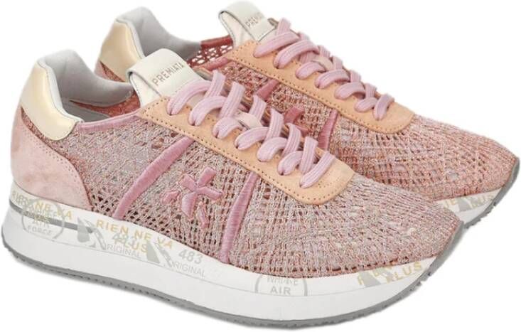 Premiata Kwaliteitslederen sneaker met koordtextuur Pink Dames