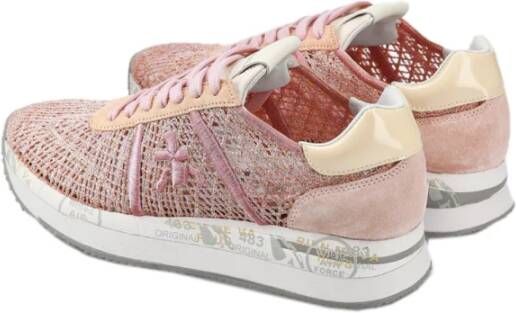 Premiata Kwaliteitslederen sneaker met koordtextuur Pink Dames