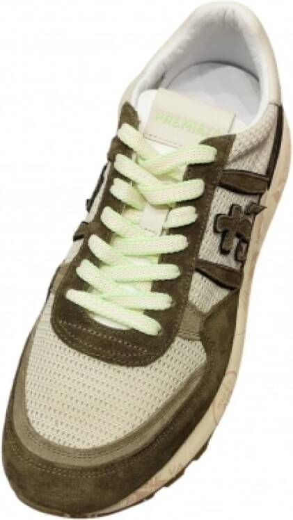 Premiata Landeck Mesh Groene Suède Sneakers met Fluorescerende Veters Brown Heren