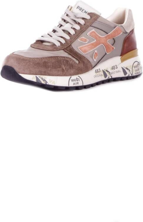 Premiata Leren Logo Sneakers Rubberen Zool Beige Heren