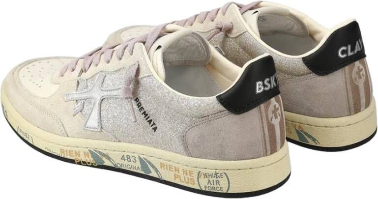 Premiata Leren Sneakers met Gebarsten Leren Bovenwerk Beige Dames