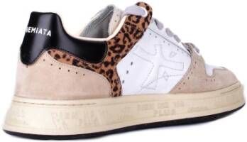 Premiata Logo Sneakers Suède Rubberen Zool Beige Dames