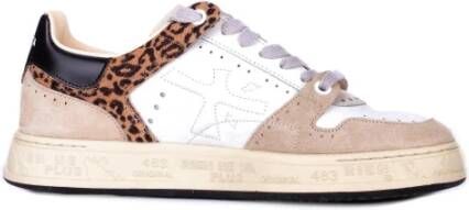 Premiata Logo Sneakers Suède Rubberen Zool Beige Dames