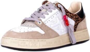 Premiata Logo Sneakers Suède Rubberen Zool Beige Dames