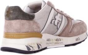 Premiata Logo Sneakers Suède Rubberen Zool Canvas Beige Heren