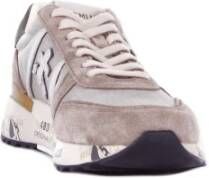 Premiata Logo Sneakers Suède Rubberen Zool Canvas Beige Heren